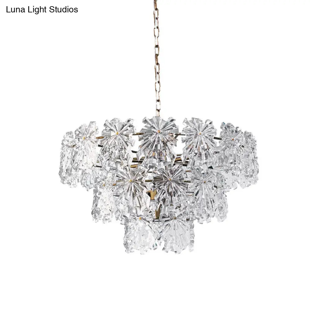 Modern Snowflake Crystal Chandelier With 3 Tiers And 4/7 Bulbs In Gold - 12/17 Wide For Dining Room