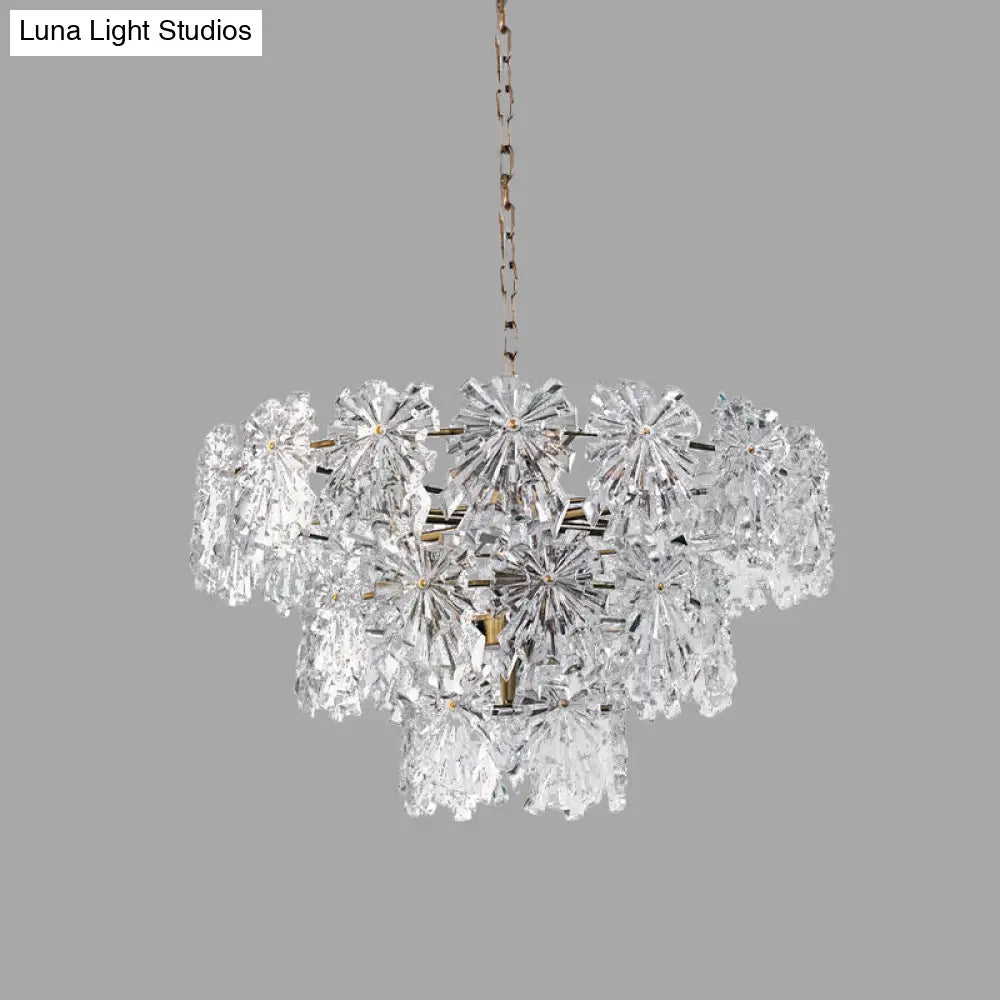 Modern Snowflake Crystal Chandelier With 3 Tiers And 4/7 Bulbs In Gold - 12/17 Wide For Dining Room