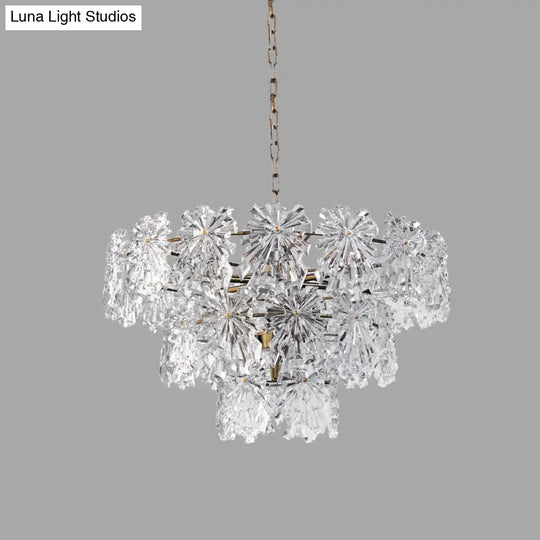 Modern Snowflake Crystal Chandelier - 3 Tiers 4/7 Bulbs 12’/17’ Wide Gold Ideal For Dining Room