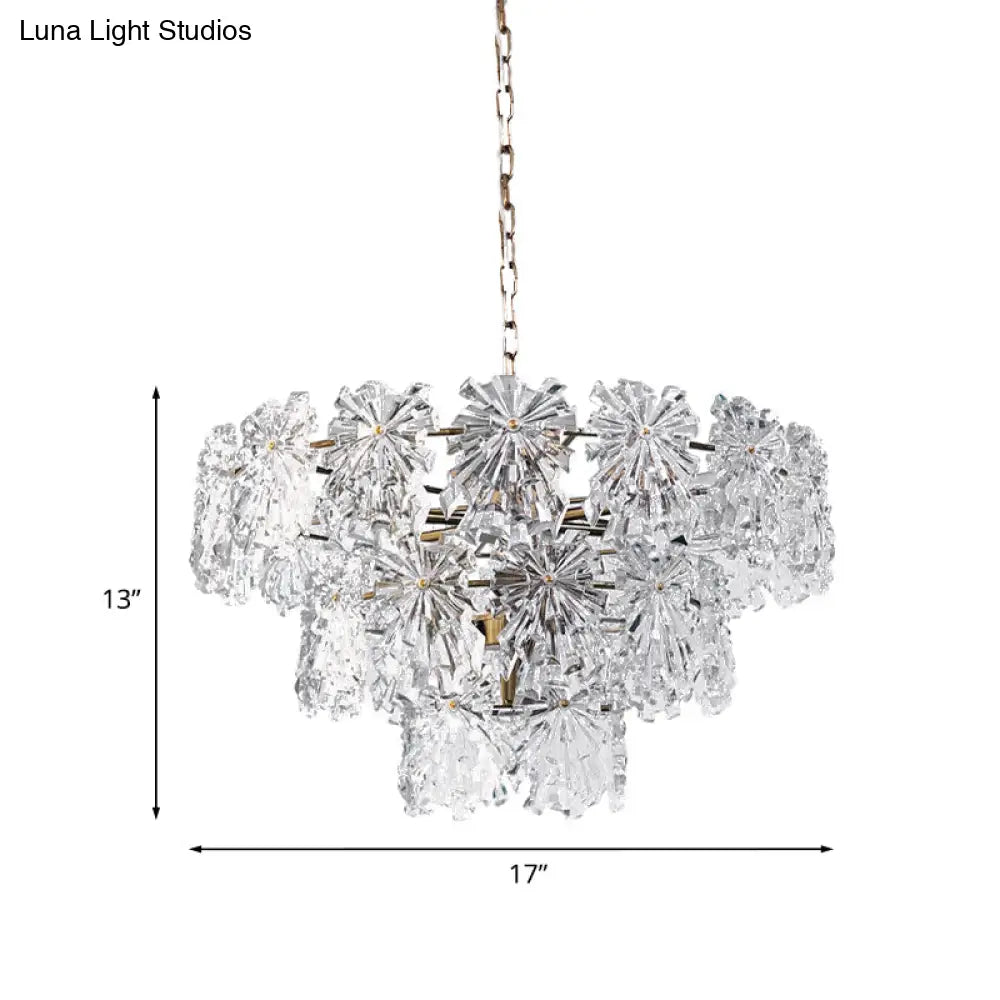 Modern Snowflake Crystal Chandelier With 3 Tiers And 4/7 Bulbs In Gold - 12/17 Wide For Dining Room