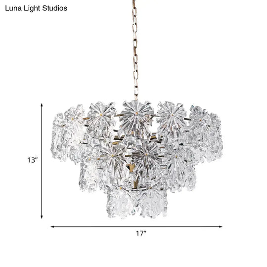 Modern Snowflake Crystal Chandelier - 3 Tiers 4/7 Bulbs 12’/17’ Wide Gold Ideal For Dining Room