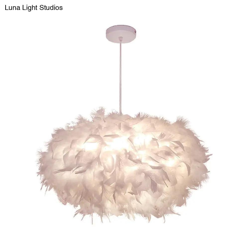 Modern Spherical Feather Pendant Light Fixture - White 1-Bulb 18’/21.5’ Width Ideal For Dining