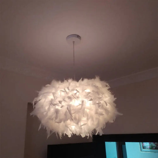 Modern Spherical Feather Pendant Light Fixture - White 1-Bulb 18’/21.5’ Width Ideal For Dining