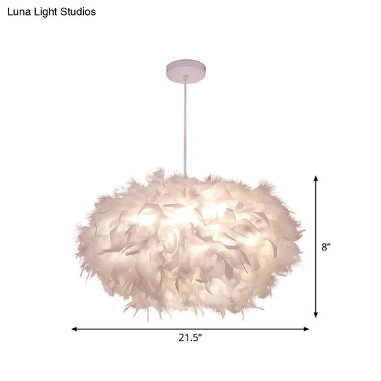 Modern Spherical Feather Pendant Light Fixture - White 1-Bulb 18’/21.5’ Width Ideal For Dining