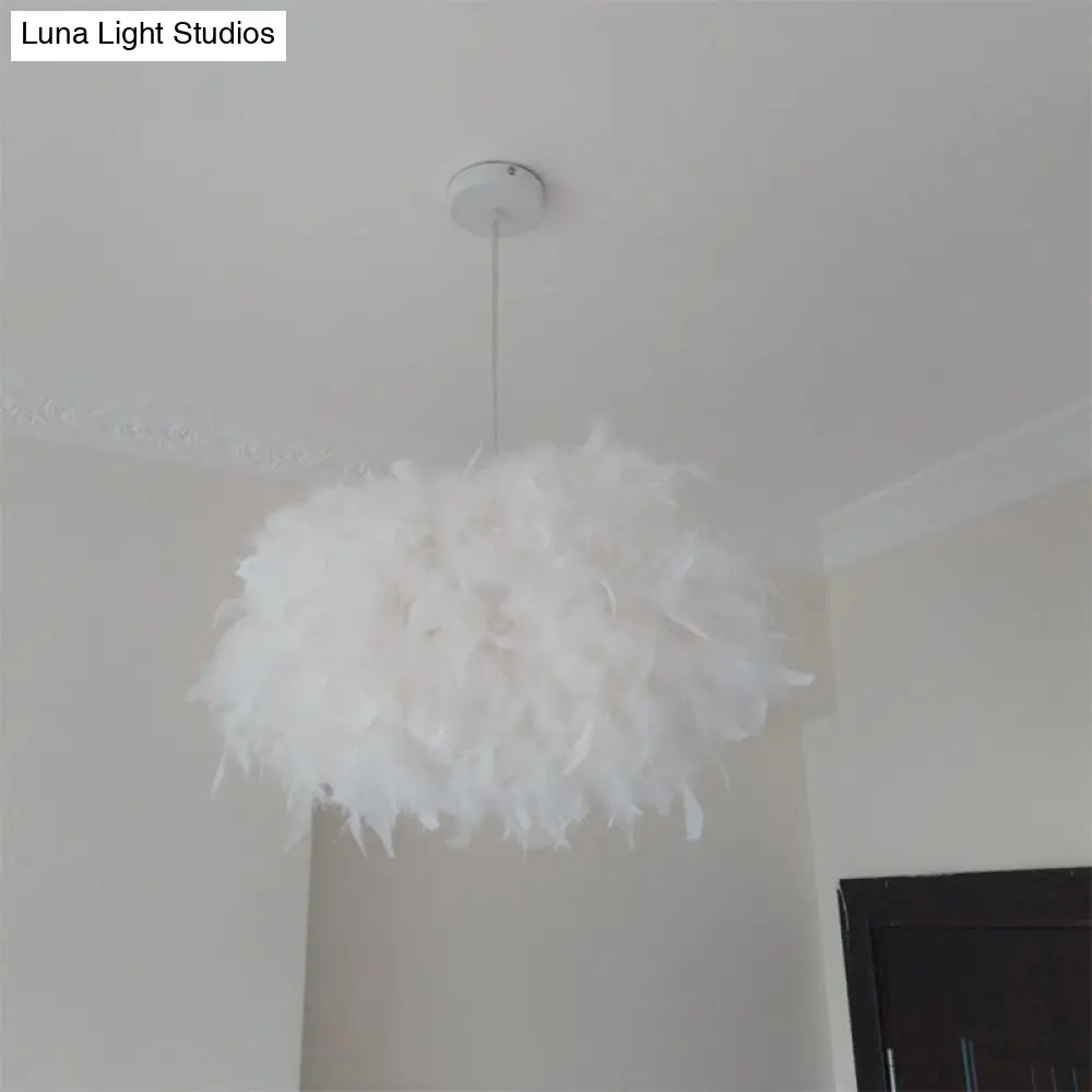 Modern Spherical Feather Pendant Light Fixture - White 1-Bulb 18’/21.5’ Width Ideal For Dining