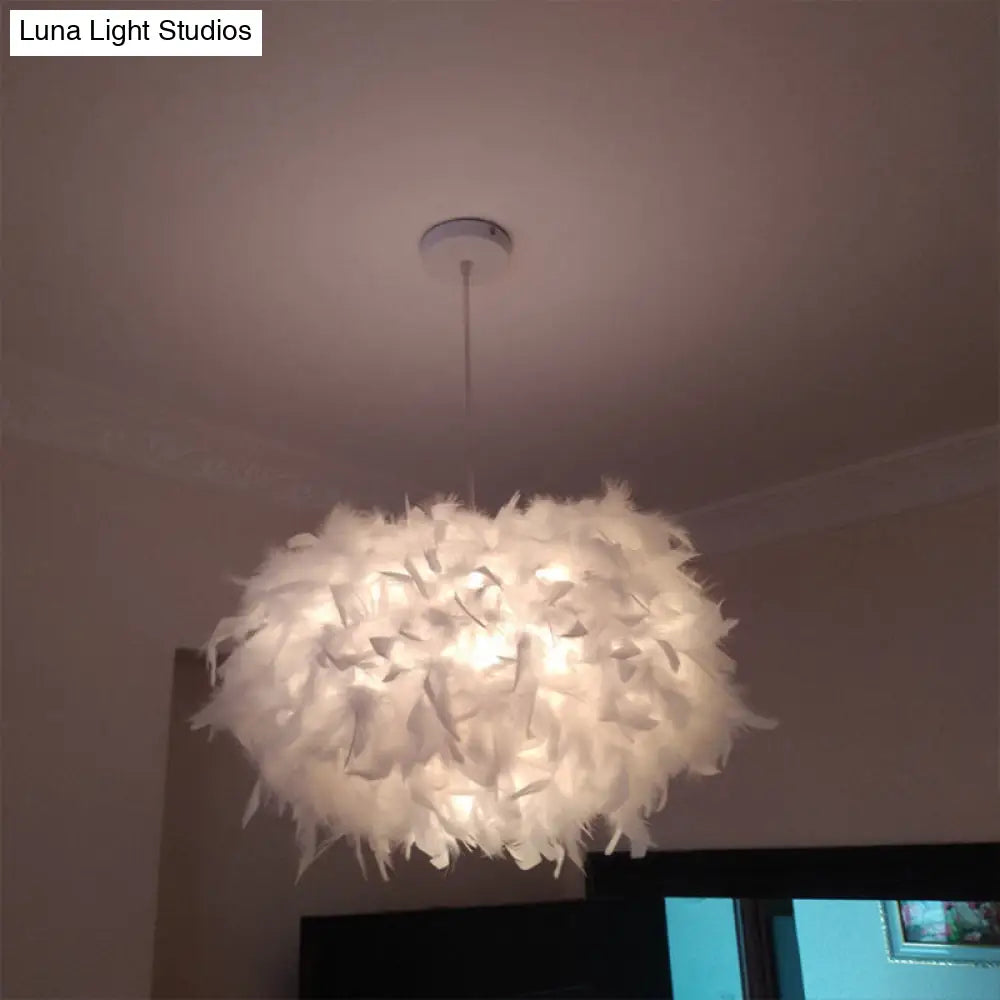 Minimalist Hanging Pendant Light With Feather Design - White / 18