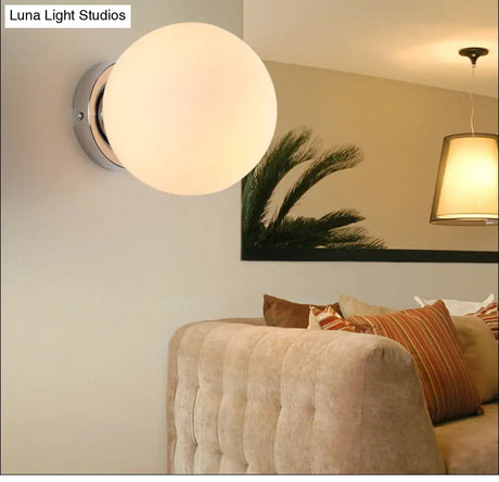 Modern Spherical Glass Flush Mount Ceiling Light Fixture - White