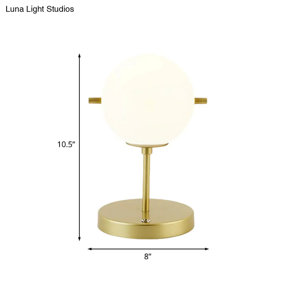 Modern Spherical Night Table Lamp In Gold With White Glass Head