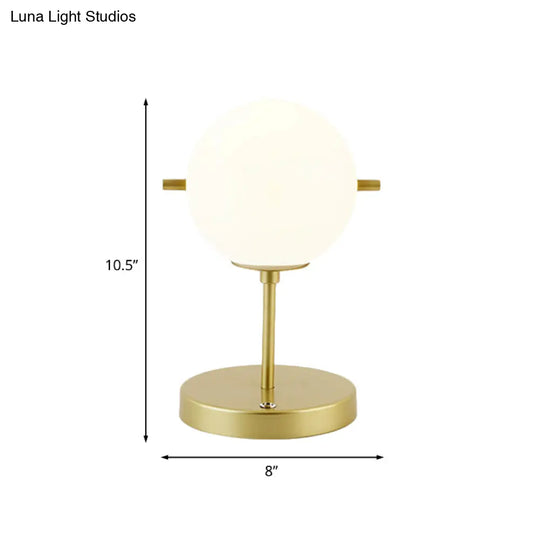 Modern Spherical Night Table Lamp In Gold With White Glass Head