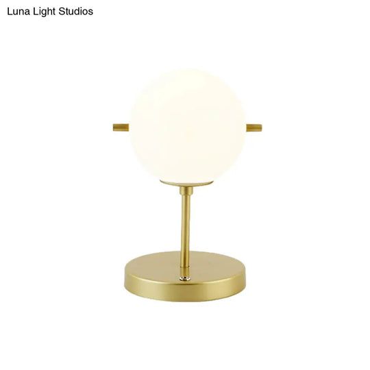 Modern Spherical Night Table Lamp In Gold With White Glass Head