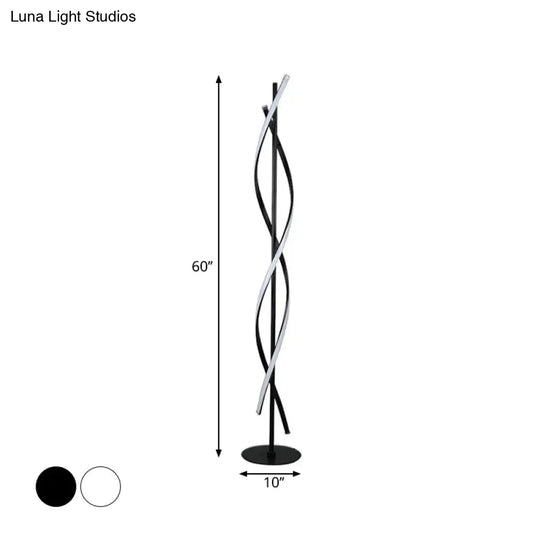 Modern Spiral Floor Lamp - Metallic Black/White Led Stand Up Light For Bedroom