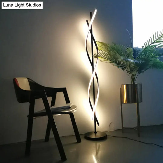 Modern Spiral Floor Lamp - Metallic Black/White Led Stand Up Light For Bedroom