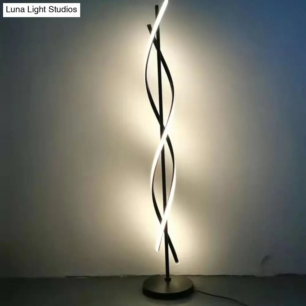 Modern Spiral Floor Lamp - Metallic Black/White Led Stand Up Light For Bedroom