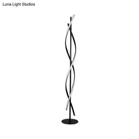 Modern Spiral Floor Lamp - Metallic Black/White Led Stand Up Light For Bedroom