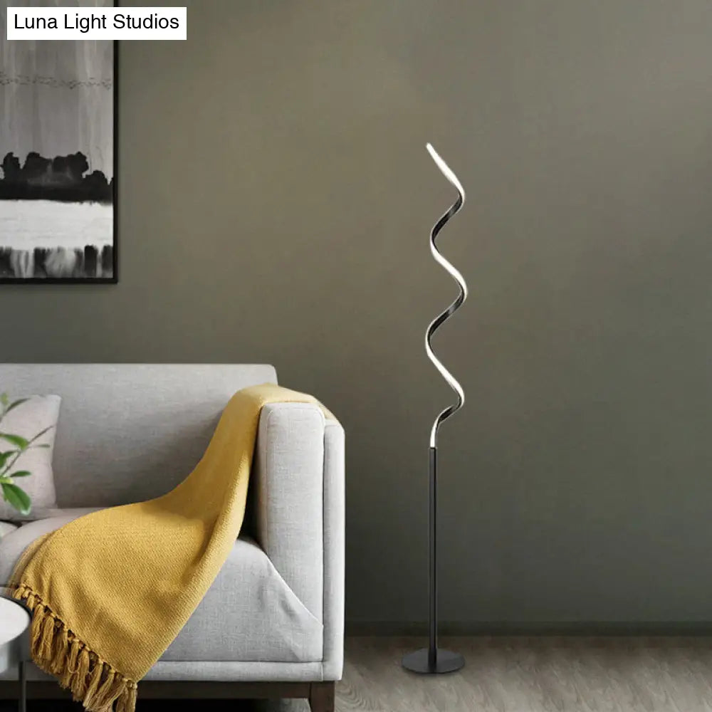 Modern Spiral Floor Reading Lamp With Metal Led Light For Bedroom - Black/White