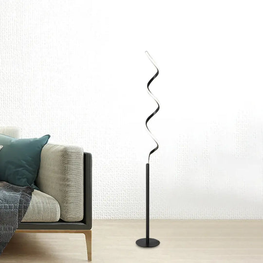 Modern Spiral Floor Reading Lamp With Metal Led Light For Bedroom - Black/White Black