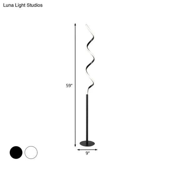 Modern Spiral Floor Reading Lamp With Metal Led Light For Bedroom - Black/White