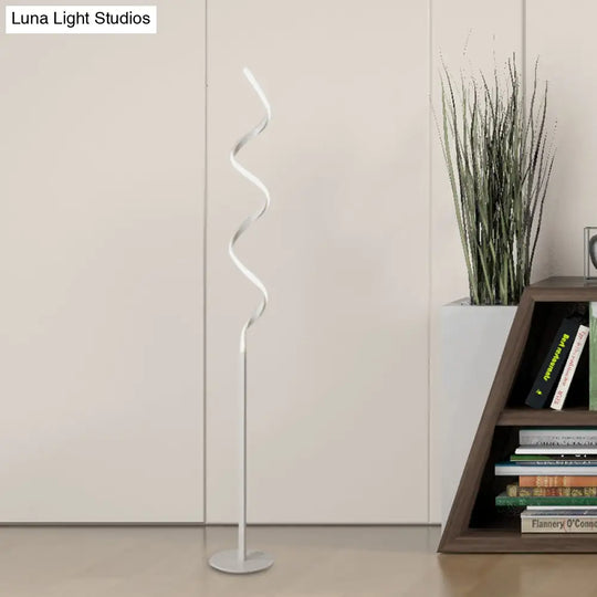 Modern Spiral Floor Reading Lamp With Metal Led Light For Bedroom - Black/White