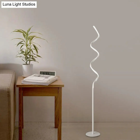 Modern Spiral Floor Reading Lamp With Metal Led Light For Bedroom - Black/White