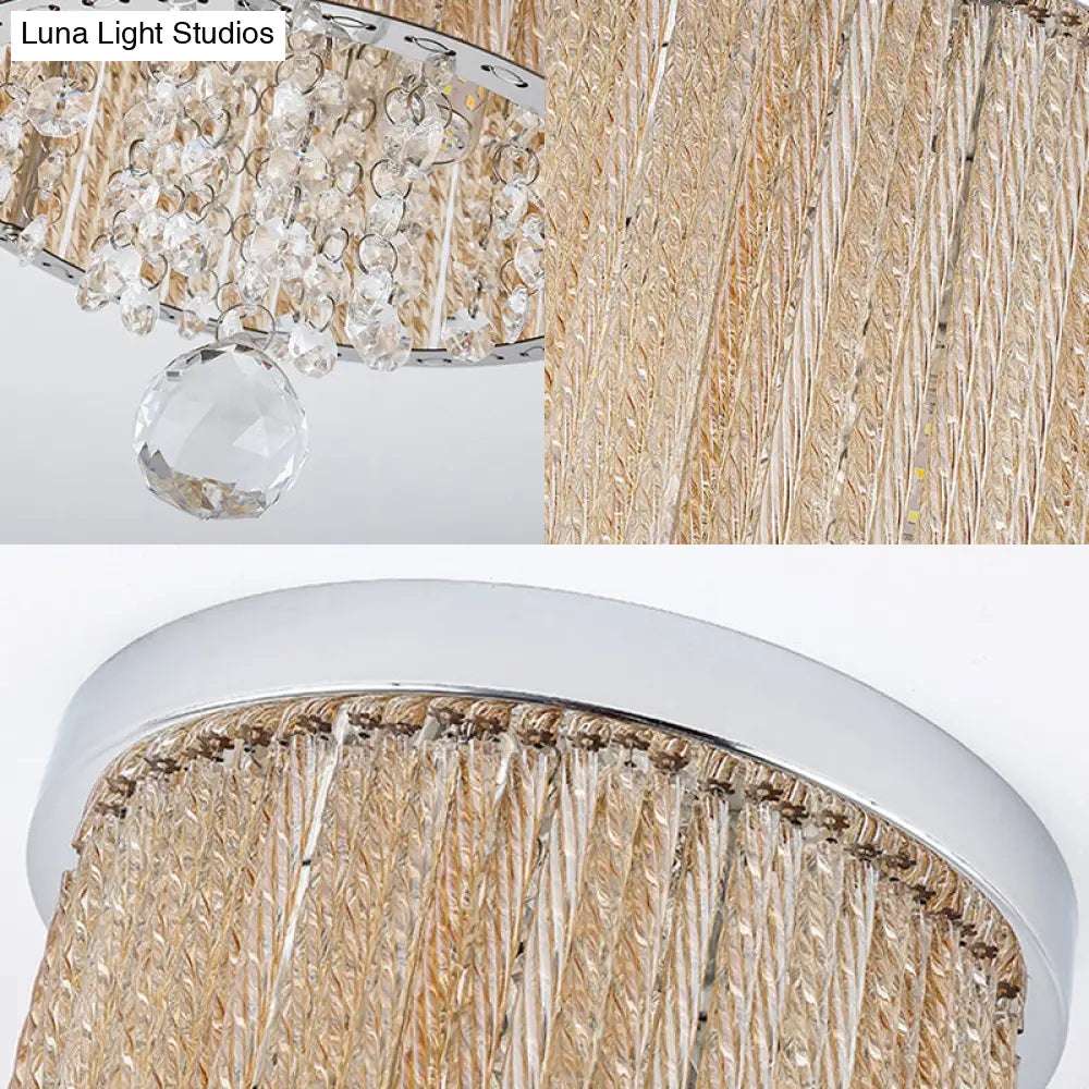 Modern Spiral Glass Rod Ceiling Light 2-Light Flush Mount Chrome With Crystal Drop 7/10 Wide
