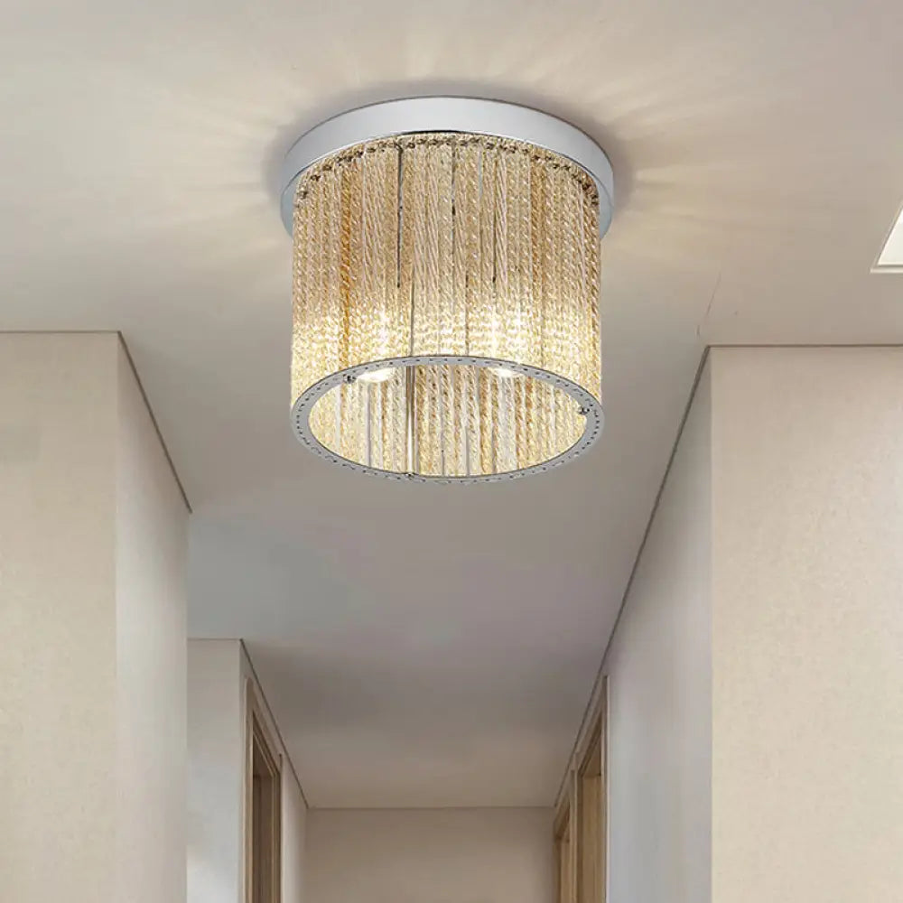 Modern Spiral Glass Rod Ceiling Light 2-Light Flush Mount Chrome With Crystal Drop 7’/10’ Wide / 7’