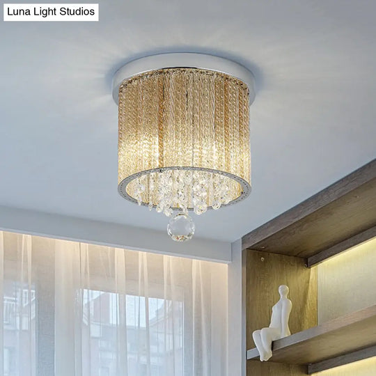 Modern Spiral Glass Rod Ceiling Light 2-Light Flush Mount Chrome With Crystal Drop 7/10 Wide / 10