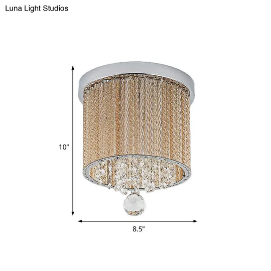 Modern Spiral Glass Rod Ceiling Light 2-Light Flush Mount Chrome With Crystal Drop 7’/10’ Wide