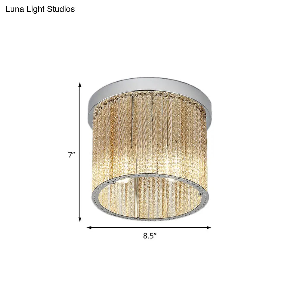 Modern Spiral Glass Rod Ceiling Light 2-Light Flush Mount Chrome With Crystal Drop 7’/10’ Wide