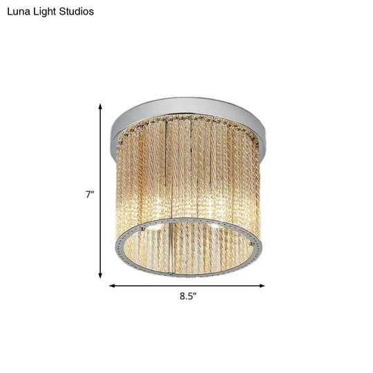 Modern Spiral Glass Rod Ceiling Light 2-Light Flush Mount Chrome With Crystal Drop 7/10 Wide