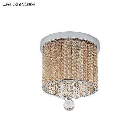 Modern Spiral Glass Rod Ceiling Light 2-Light Flush Mount Chrome With Crystal Drop 7/10 Wide