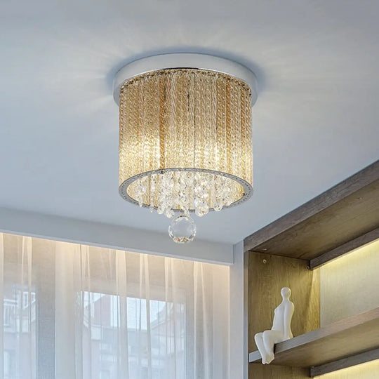 Modern Spiral Glass Rod Ceiling Light 2-Light Flush Mount Chrome With Crystal Drop 7’/10’ Wide / 10’