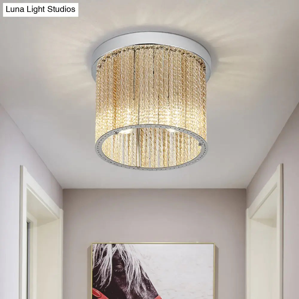Modern Spiral Glass Rod Ceiling Light 2-Light Flush Mount Chrome With Crystal Drop 7’/10’ Wide