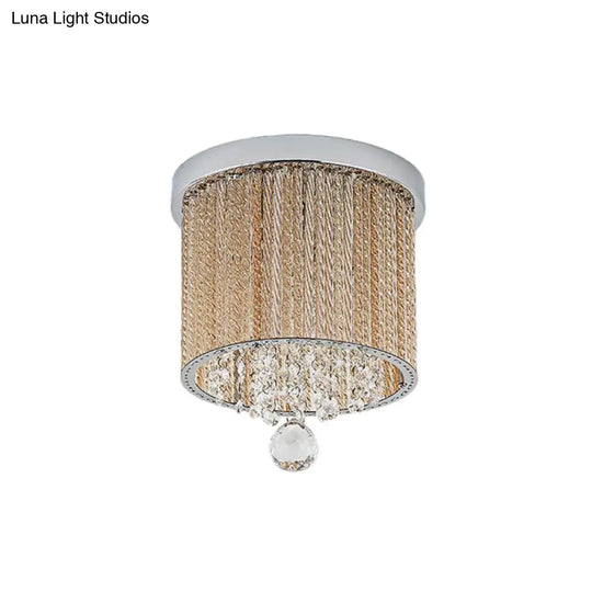 Modern Spiral Glass Rod Ceiling Light 2-Light Flush Mount Chrome With Crystal Drop 7’/10’ Wide