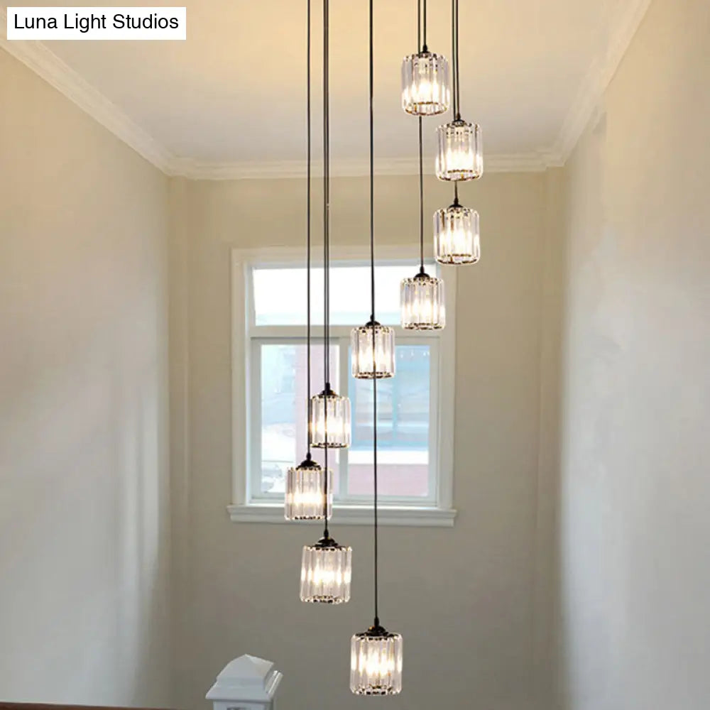 Modern Spiral Multi Light Pendant Staircase Hanging Lighting In Black 9 /