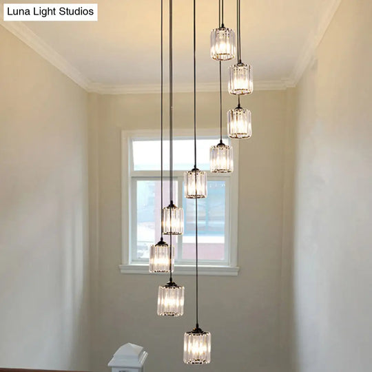 Modern Spiral Multi Light Pendant Staircase Hanging Lighting In Black 9 /