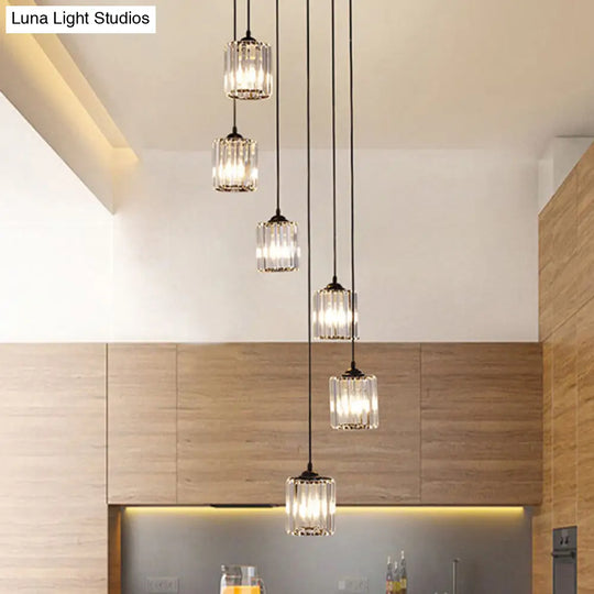 Modern Spiral Multi Light Pendant Staircase Hanging Lighting In Black 6 /