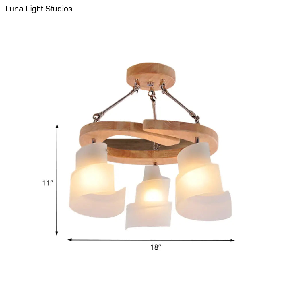 Modern Spiral Panel Chandelier With Frosted Glass Wood Shelf And Multiple Bulb Options