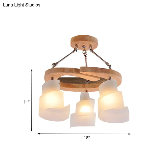 Modern Spiral Panel Chandelier With Frosted Glass Wood Shelf And Multiple Bulb Options