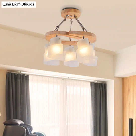 Modern Spiral Panel Chandelier With Frosted Glass Wood Shelf And Multiple Bulb Options