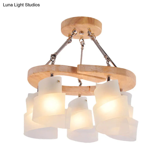 Modern Spiral Panel Chandelier With Frosted Glass Wood Shelf And Multiple Bulb Options