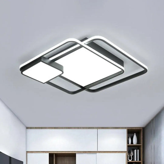 Modern Splicing Led Flush Mount Ceiling Light In Black For Living Room / 20.5’ White