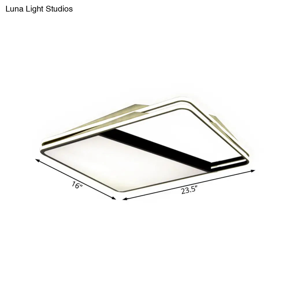 Modern Splicing Trapezoid Flush Ceiling Light - Metal Led Fixture In White/Warm 23.5/35.5 Wide