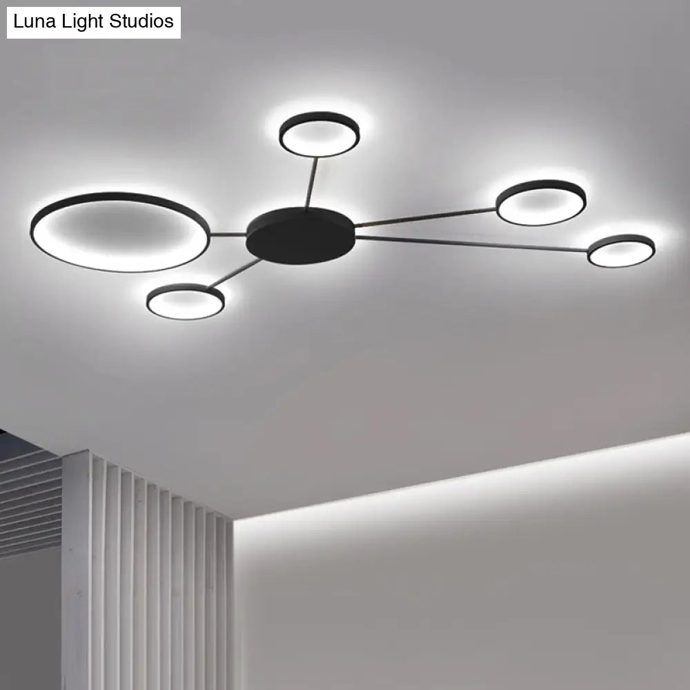 Modern Spoke Design Led Flush Mount Acrylic Ceiling Light In Black/White – Warm/White Illumination