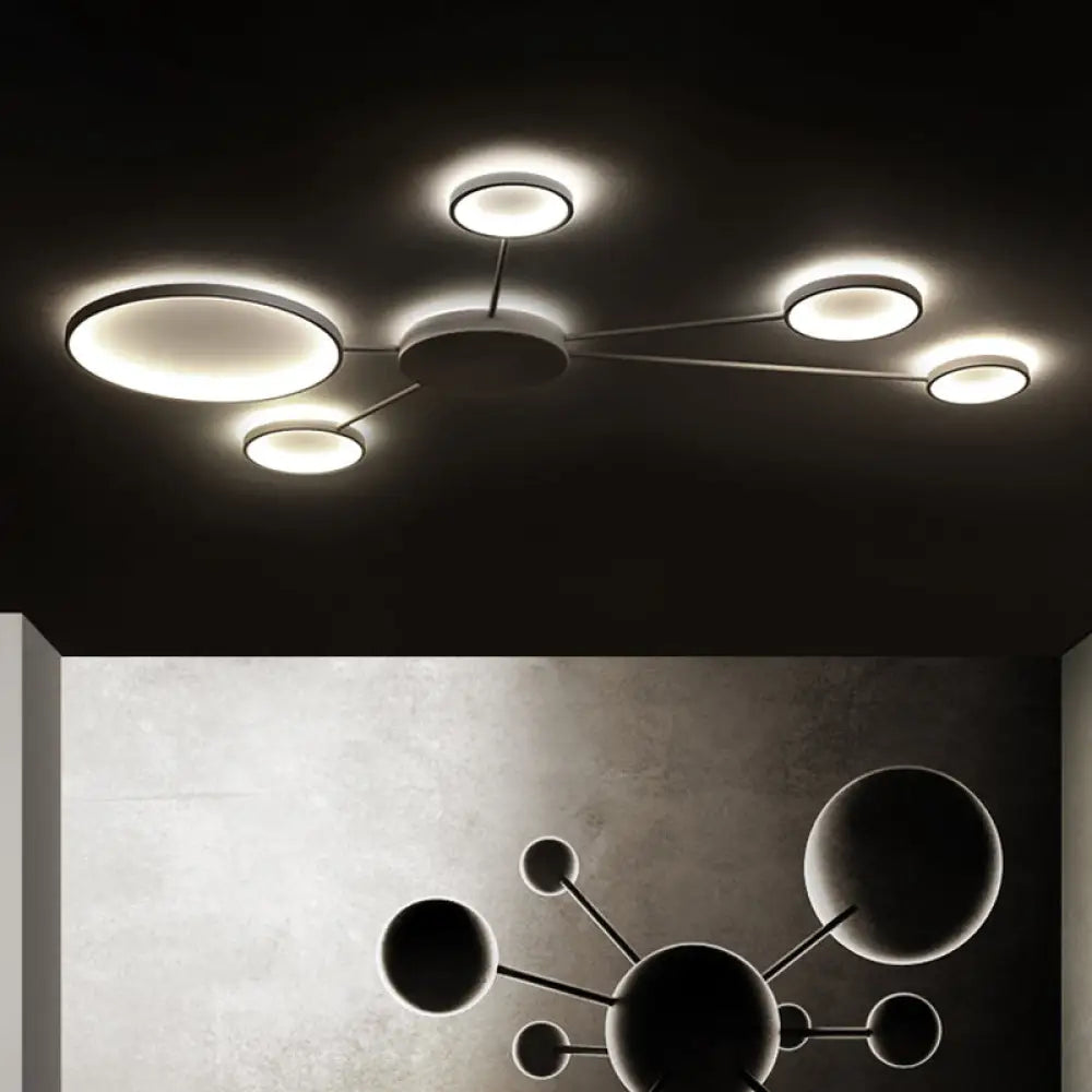 Modern Spoke Design Led Flush Mount Acrylic Ceiling Light In Black/White – Warm/White