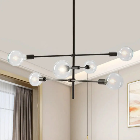 Modern Sputnik Chandelier - Metallic 6-Light Living Room Pendant Lamp Black/Gold Black