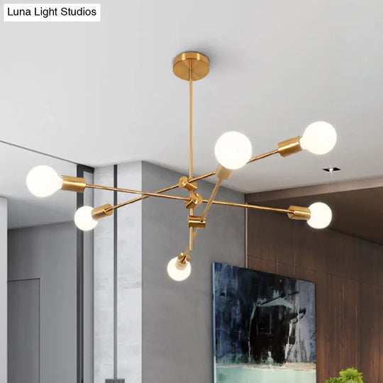 Modern Sputnik Chandelier - Metallic 6-Light Living Room Pendant Lamp Black/Gold