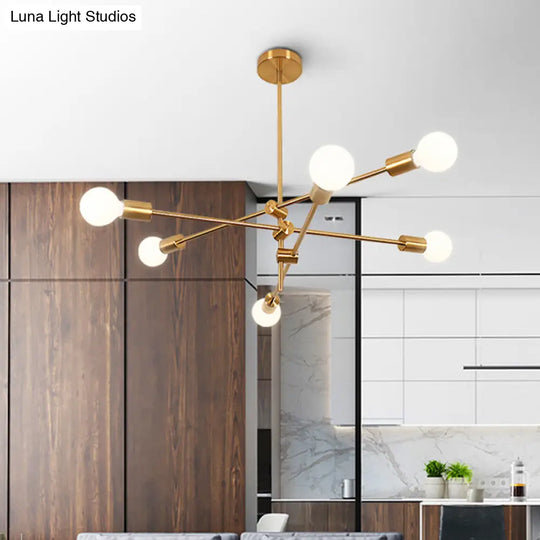 Modern Sputnik Chandelier - Metallic 6-Light Living Room Pendant Lamp Black/Gold