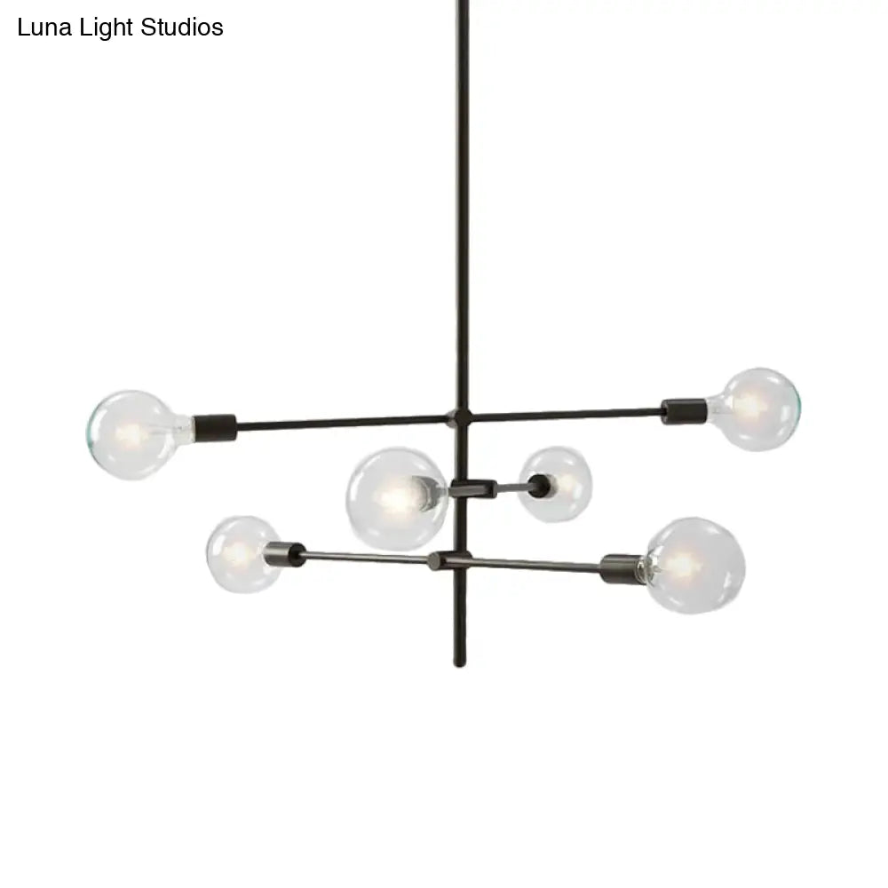 Modern Sputnik Chandelier - Metallic 6-Light Living Room Pendant Lamp Black/Gold