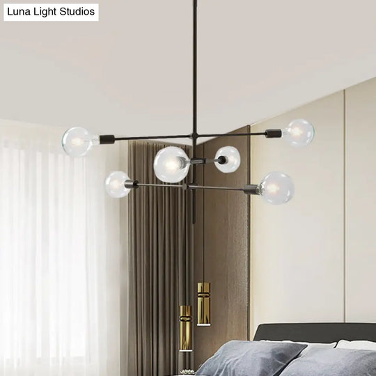 Modern Sputnik Chandelier - Metallic 6-Light Living Room Pendant Lamp Black/Gold