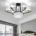 Modern Sputnik Crystal Block Flush Light Fixture - 9/12 Head Semi Mount In Black 9 /